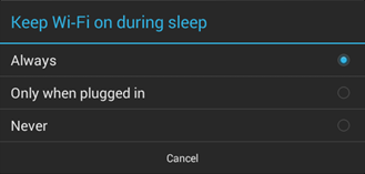 Keep Wi-Fi on during sleep options