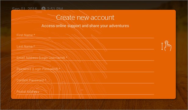 Create new account screen