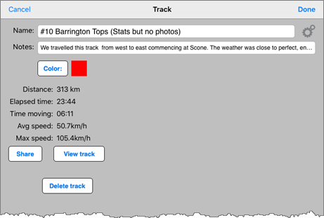Track Details page